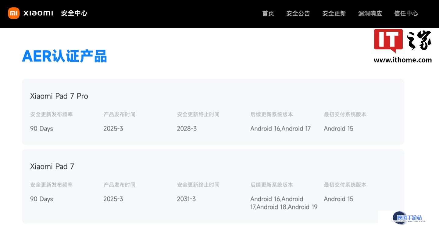 小米平板 7 / Pro 产品维护时长公布：标准版享 6 年安全更新，可升至安卓 19